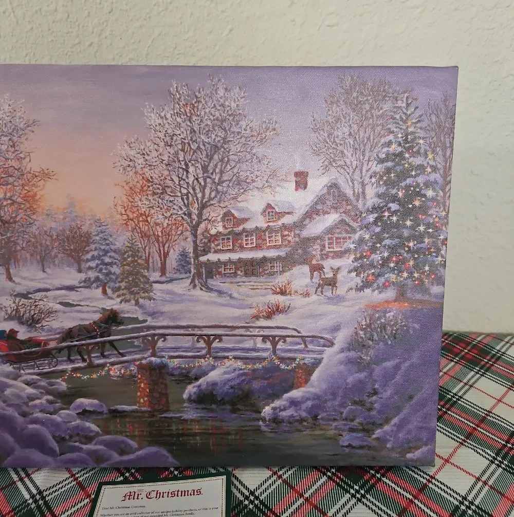Mr. Christmas LED Illuminated Over The Bridge To Grandmas House Canvas Art Decor